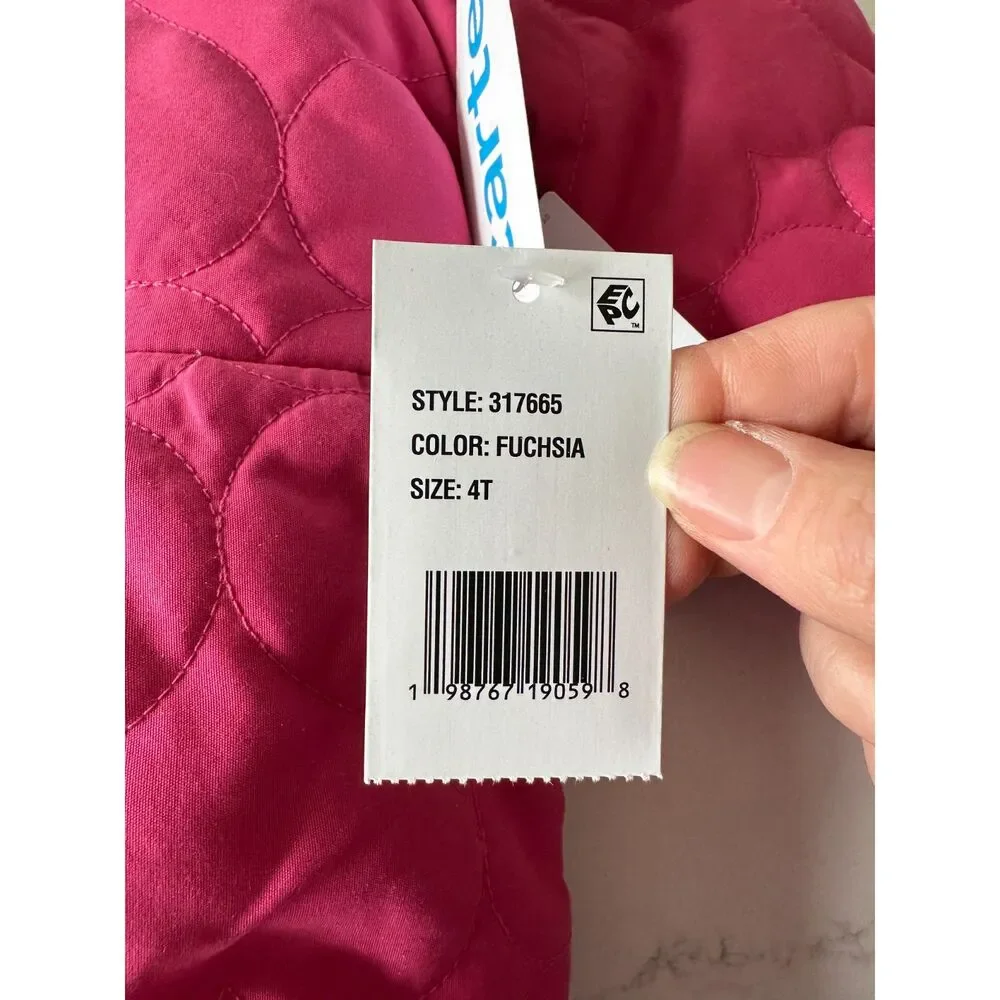 NWT Carter's Fuchsia Pink Heart Quilted Puffer Jacket Hood Size 4T
